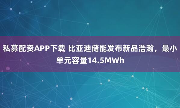 私募配资APP下载 比亚迪储能发布新品浩瀚，最小单元容量14.5MWh